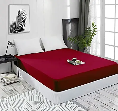 Produktbild: Mixibaby Spannbettlaken Jersey Spannbetttuch 100% Baumwolle Bettlaken Spannbettuch Laken 28 Farben, Größe:180 x 200 cm, Farbe:Weinrot