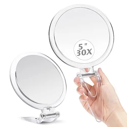 Produktbild: MIYADIVA Handspiegel 30X Vergrößerungsspiegel mit Griff, Reise-Handspiegel mit doppelseitigem 1X/30X Vergrößerungsspiegel, 5 Zoll Vergrößerungs-Makeup-Spiegel als Geschenk für Eltern.