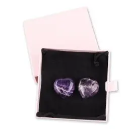 Produktbild: MIYUANGKJ 2 Stücke 30mm Klein Amethyst Herz mit Rosa Geschenkbox Geschenk Mama Kristalle Stein Gua Sha Palm Tasche Edelsteine Kristall Steine Meditation Liebe Reiki Energie Balancing Meditation