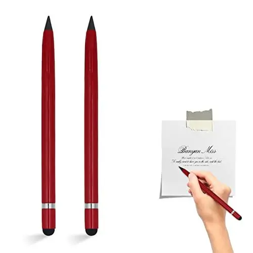 Produktbild: Mizijia Ewiger Bleistift, 2 PCS Unendlicher Stift Mit Radiergummi, Tintenlos Mit Touchscreen-Funktion Für Erwachsene, Studenten, Künstler (2 Rot)