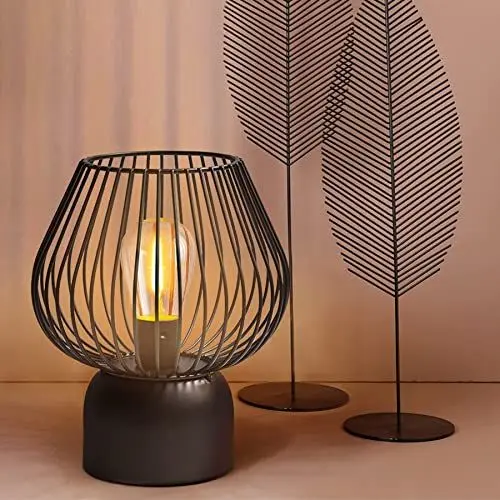 Produktbild: MJ PREMIER Tischlampe Kabellos, Batteriebetriebene Tischlampe mit Timer-Funktion, Tragbare Lampe Batteriebetrieben, Schwarze Metall Led Nachttischlampe für Wohnzimmer Schlafzimmer Balkon Tisch