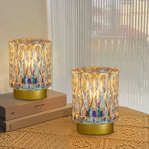 Produktbild: MJ PREMIER Tischlampe Kabellos, Batteriebetrieben Tischleuchte mit Timerfunktion, Dekorative Glas Tischlampe, 2ER SET mini Nachttischlampe, Crystal Glaslampe für Schlafzimmer Wohnzimmer (2*PEARL)
