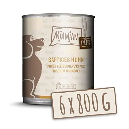 Produktbild: MjAMjAM - Premium Nassfutter für Hunde - purer Fleischgenuss - saftiges Huhn pur 800g, 6er Pack (6 x 800g), naturbelassen mit extra viel Fleisch