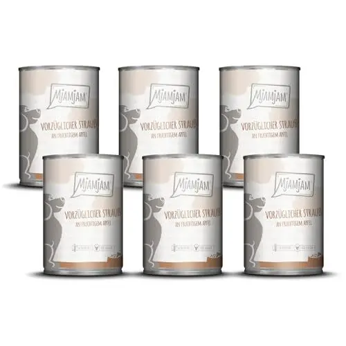 Produktbild: MjAMjAM – Premium Nassfutter für Hunde - vorzüglicher Strauß an fruchtigem Apfel, 6er Pack (6 x 400g), getreidefrei mit extra viel Fleisch