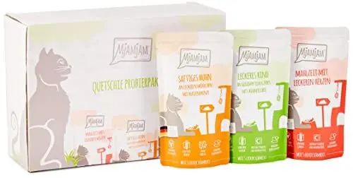 Produktbild: MjAMjAM - Premium Nassfutter für Katzen - Mixpaket I - Huhn, Rind, Herzen, 12er Pack (12 x 125 g), getreidefrei mit extra viel Fleisch