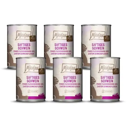 Produktbild: MjAMjAM - Premium Nassfutter für Katzen - Purer Fleischgenuss saftiges Schwein pur, 6er Pack (6 x 400 g), getreidefrei mit extra viel Fleisch