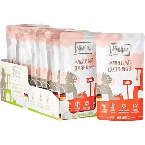 Produktbild: MjAMjAM - Premium Nassfutter für Katzen - Quetschie - Mahlzeit mit leckeren Herzen, 12er Pack (12 x 125 g), getreidefrei mit extra viel Fleisch