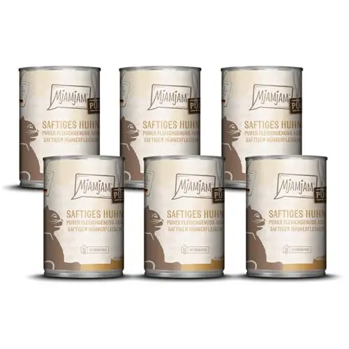Produktbild: MjAMjAM - Premium Nassfutter für Katzen - purer Fleischgenuss - saftiges Hühnchen pur, 6er Pack (6 x 400g), getreidefrei mit extra viel Fleisch