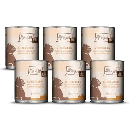 Produktbild: MjAMjAM - Premium Nassfutter für Katzen - purer Fleischgenuss - saftiges Hühnchen pur, 6er Pack (6 x 800 g), getreidefrei mit extra viel Fleisch