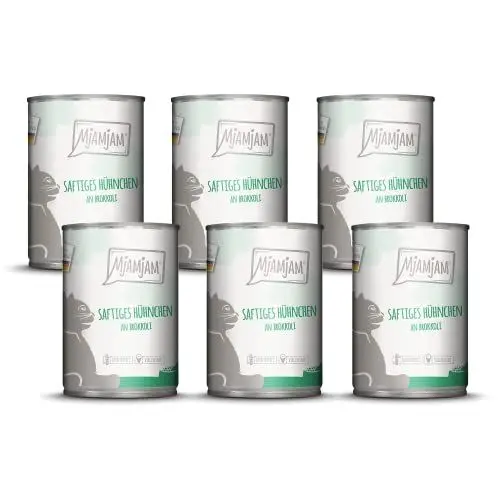 Produktbild: MjAMjAM - Premium Nassfutter für Katzen - saftiges Hühnchen an Brokkoli, 6er Pack (6 x 400 g), getreidefrei mit extra viel Fleisch