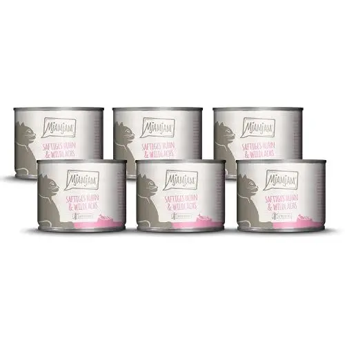 Produktbild: MjAMjAM - Premium Nassfutter für Katzen - saftiges Huhn und Wildlachs, 6er Pack (6 x 200 g), getreidefrei mit extra viel Fleisch