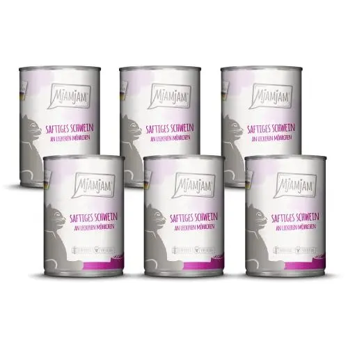 Produktbild: MjAMjAM - Premium Nassfutter für Katzen - saftiges Schwein an leckeren Möhrchen, 6er Pack (6 x 400 g), getreidefrei mit extra viel Fleisch