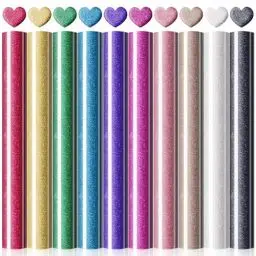 Produktbild: MJARTORIA Plotterfolie Textil Flockfolie für Plotter, Schaumstoff 3D Flockfolie Plotter Textil Puff Vinyl, Vinylfolie Transferpapier zum Aufbügeln Plotter für DIY T-Shirt Leder (10pcs Gold Bunt)