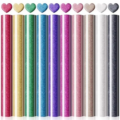 Produktbild: MJARTORIA Plotterfolie Textil Flockfolie für Plotter, Schaumstoff 3D Flockfolie Plotter Textil Puff Vinyl, Vinylfolie Transferpapier zum Aufbügeln Plotter für DIY T-Shirt Leder (10pcs Gold Bunt)