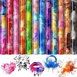 Produktbild: MJARTORIA Plotterfolie Textil Vinyl, Flexfolie Plotter Textil 30×25 cm, Plotterfolie Plotter für DIY T-Shirt Stoffe Leder (12pcs Aquarellmuster Bunt)