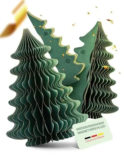 Produktbild: MJhomely® Papier Weihnachtsbaum Set (Grün, 3 Stück) - Faltbarer Weihnachtsbaum als Elegante, skandinavische Weihnachtsdeko - Waben Tannenbaum Papier - Faltbaum Weihnachten Deko - Weihnachtsschmuck