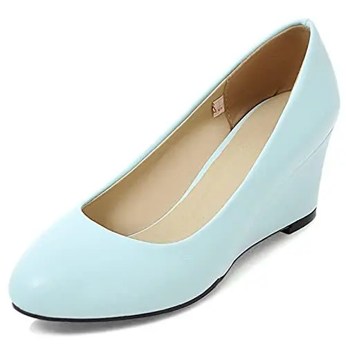 Produktbild: MJIASIAWA Bride Closed Toe Elegant Hochzeit Ohne Verschluss Keilabsatz Pumps Glitzer Abend Mode Mitte Absatz Comfy Kleid Pumps Blau Gr 37 EU/38 Asiatisch