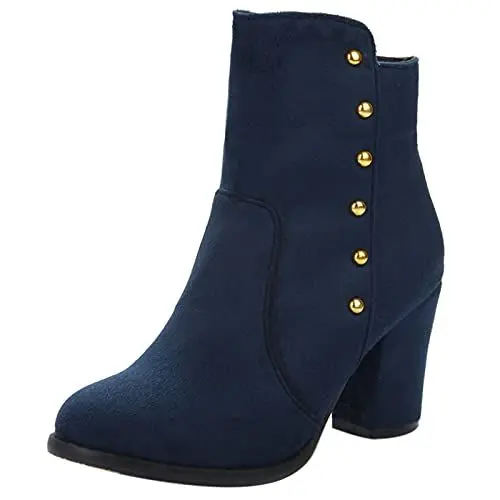 Produktbild: MJIASIAWA Damen Blockabsatz Winter Klassischer Stiefeletten Reißverschluss Party Elegant Hochzeit Höhe Ferse Chelsea Kleid Retro Mode Boots Blau Gr 36.5 EU/37 Asiatisch