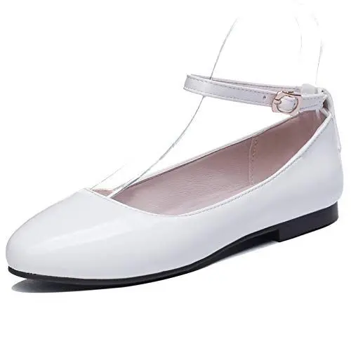 Produktbild: MJIASIAWA Damen Buro Arbeit Flats Knöchelriemchen Komfort Dolly Schuhe Ballerina Prom Ballet Closed Toe Leisure Walking Schuhe Weiß Gr 45 EU/47 Asiatisch