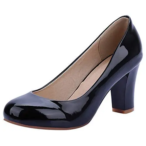 Produktbild: MJIASIAWA Damen Closed Toe Buro Party Formal Kleid Blockabsatz Pumps Komfort Hochzeit Höhe Ferse Abend Mode Schuhe Schwarz Gr 45 EU/47 Asiatisch
