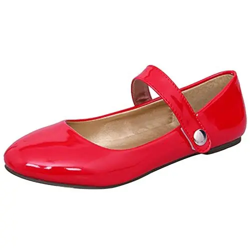 Produktbild: MJIASIAWA Damen Closed Toe Leisure Walking Ballet Flats Ballerina Prom Komfort Buro Arbeit Mary Jane Damen Schule Schuhe Rot Gr 45 EU/47 Asiatisch