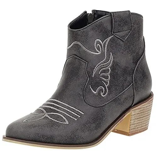 Produktbild: MJIASIAWA Damen Klassischer Ankle Cowboy Chelsea Blockabsatz Reißverschluss Western Embroiderot Boots Chunky Leisure Winter Comfy Boots Grau Gr 38 EU/39 Asiatisch