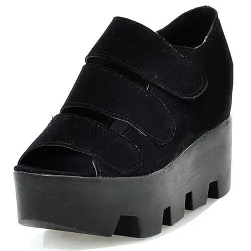 Produktbild: MJIASIAWA Damen Leisure Peep Toe Keilabsatz Plateau Romisch Sandalen Strappy Mode Höhe Ferse Sommer Gladiator Schuhe Schwarz Gr 34 Eu