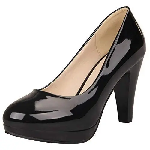Produktbild: MJIASIAWA Damen Ohne Verschluss Closed Toe Kleid Höhe Ferse Plateau Pumps Buro Formal Lack Abend Mode Pumps Schwarz Gr 38 EU/39 Asiatisch