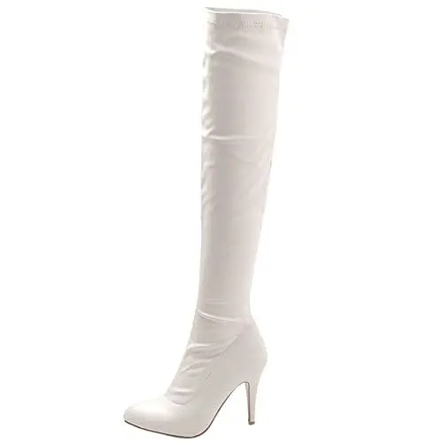 Produktbild: MJIASIAWA Damen Party Overknees Mode Stiletto Stretch Stiefel Warm Kleid Prom Prom Hochzeit Höhe Ferse Winterstiefel Weiß Gr 46 EU/48 Asiatisch