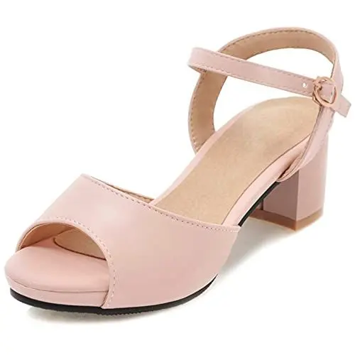 Produktbild: MJIASIAWA Damen Peep Toe Block Mitte Absatz Hochzeit Komfort Plateau Sandalen Bows Blockabsatz Elegant Party Bridesmaid Schuhe Pink Gr 43 EU/45 Asiatisch