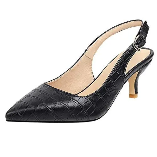 Produktbild: MJIASIAWA Damen Pointed Toe Buro Hochzeit Slingback Kitten Heel Pumps Comfy Mitte Absatz Pumps Formal Kleid Schwarz Gr 46 EU/48 Asiatisch