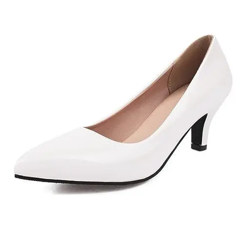 Produktbild: MJIASIAWA Damen Pointed Toe Kitten Heel Pumps Ohne Verschluss Comfy Arbeit Kleid Schuhe Hochzeit Mitte Absatz Bride Kleid Weiß Gr 32 EU