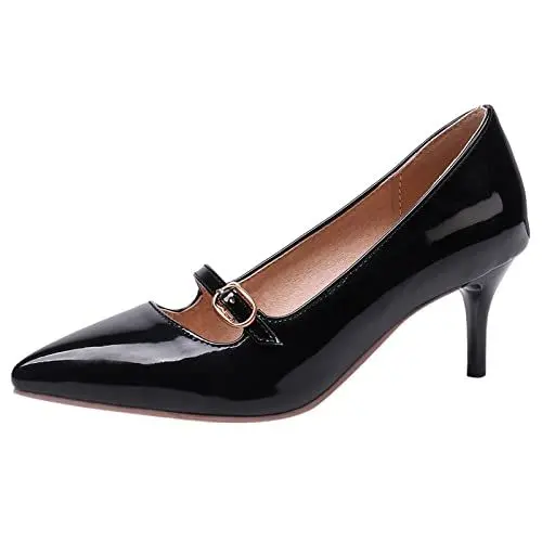 Produktbild: MJIASIAWA Damen Pointed Toe Kleid Stiletto Pumps Schnalle Slingback Buro Formal Kitten Heel Pumps Bridal Schwarz Gr 34 EU