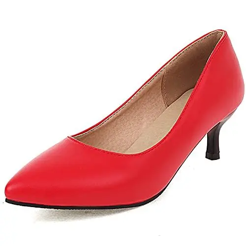 Produktbild: MJIASIAWA Damen Pointed Toe Ohne Verschluss Formal Buro Kleid Kitten Heel Pumps Klassischer Stiletto Mitte Absatz Abend Pumps Rot Gr 42 EU/44 Asiatisch