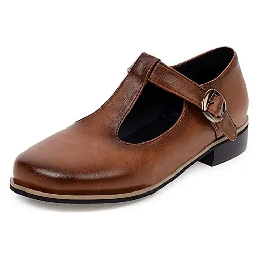Produktbild: MJIASIAWA Damen Runde Zehen Klassischer T Strap Mary Jane Brogue Leisure Niedrige Absatz Pumps Retro Oxford Buro Damen Schule Kleid Gelb Gr 43 EU/45 Asiatisch