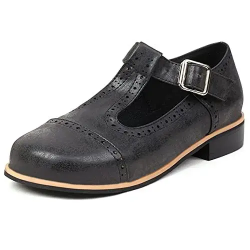 Produktbild: MJIASIAWA Damen Runde Zehen Klassischer T Strap Mary Jane Brogue Leisure Niedrige Absatz Pumps Retro Oxford Buro Damen Schule Kleid Schwarz Gr 43 EU/45 Asiatisch