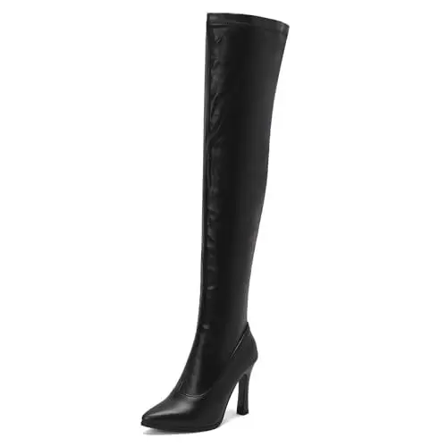 Produktbild: MJIASIAWA Damen Stiletto Overknees Stretch Stiefel Abend Mode Pointed Toe Party Mode Long Stiefeletten Elastic Kleid Schuhe Schwarz Gr 48 EU/50 Asiatisch