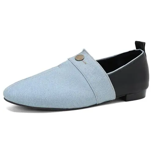Produktbild: MJIASIAWA Denim Flats Damen Leisure Dolly Schuhe Runde Zehen Komfort Arbeit Loafers Buro Pantoffeln Mode Drive Flats Light-Blau Gr 36 EU