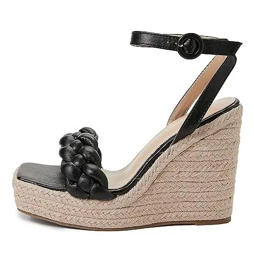 Produktbild: MJIASIAWA Espadrilles Plateau Damen Gladiator Keilabsatz Sandalen Höhe Ferse Draußen Leisure Strappy Sommer Offene Zeh Snakeskin Schuhe Schwarz Gr 39 EU/40 Asiatisch