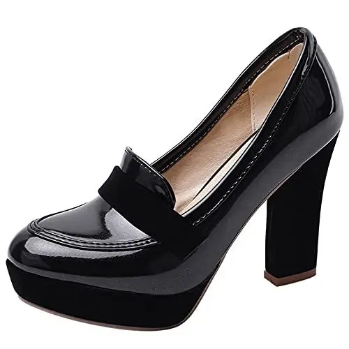 Produktbild: MJIASIAWA Plateau Blockabsatz Damen Closed Toe Mode Abend Ohne Verschluss Pumps Party Chunky Höhe Ferse Comfy Pumps Schwarz/Lp Gr 38 EU/39 Asiatisch