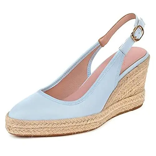 Produktbild: MJIASIAWA Plateau Espadrilles Keilabsatz Damen Slingback Pointed Toe Pumps Closed Toe Leisure Höhe Ferse Schnalle Pumps Blau Gr 39 EU/40 Asiatisch