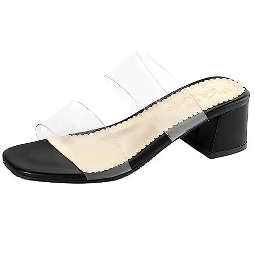Produktbild: MJIASIAWA Transparent Pantoffeln Damen Leisure Offene Zeh Pantoletten Sandalen Hochzeit Lack Pantoffeln Strand Schuhe Blockabsatz Schwarz Gr 42 EU/44 Asiatisch