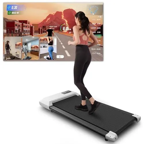 Produktbild: MJWW Raceable Walking Pad mit AI-Training, Laufband für Zuhause Max 136 kg, Laufband unter dem Schreibtisch APP-Steuerungs-Gehmaschine mit Trainingskursen und Multi-Runner-Rennen
