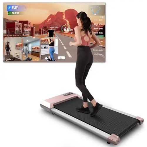 Produktbild: MJWW Raceable Walking Pad mit AI-Training, Laufband für Zuhause Max 136 kg, Laufband unter dem Schreibtisch APP-Steuerungs-Gehmaschine mit Trainingskursen und Multi-Runner-Rennen