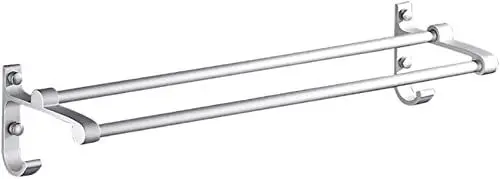 Produktbild: MKAK Wandmontierte Handtuchhalterschiene, Badezimmer Küche Wohnzimmer Handtuchschiene Moderne Aluminium Doppelbar mit 2 Haken Lagerständer Bad Handtuchstange(40cm)