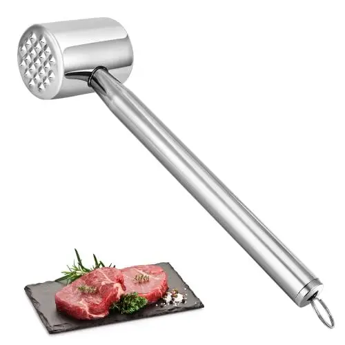 Produktbild: Mkitnvy Fleischklopfer Edelstahl 304, Fleischhammer, Doppelseitiger Fleischklopfer, Schnitzelklopfer, Meat Tenderizer für Steak, Schnitzel, Rindfleisch, Huhn, Schwein, Spülmaschinengeeignet