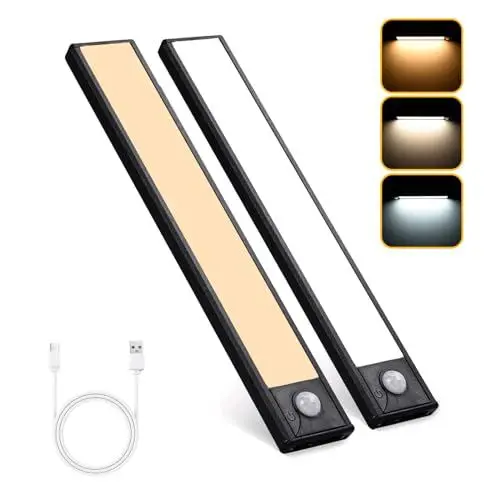 Produktbild: MKKM Unterbauleuchte Küche Led 2 Stück 30cm, Schrankbeleuchtung mit Bewegungsmelder LED Küche 2000mAh led leiste Batterie Aufladbar für Küche Kleiderschrank Flur Treppe
