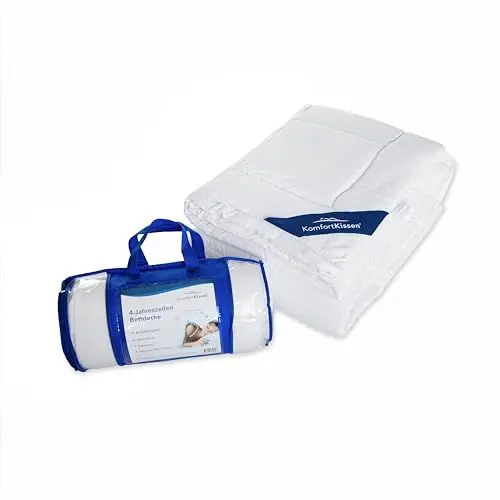 Produktbild: MKS. 4-Jahreszeiten Bettdecke 135x200 Blanco, Flauschige Ganzjahresdecke, Ideal für Winter & Sommer, Ideale Hygiene für Allergiker, Feuchtigkeitsregulierend & atmungsaktiv, Blanket 135 x 200 cm