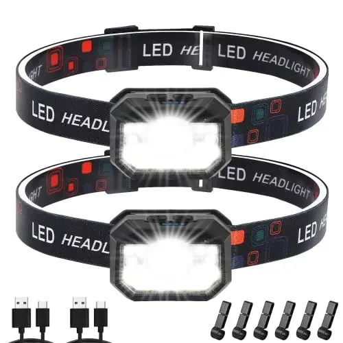 Produktbild: Stirnlampe LED Wiederaufladbar,MLIAIMCE 2 Stück 2000 Lumens Superhell Sensor Stirnlampe 18 Modi Kopflampe,IPX4 Wasserdicht LED Leicht Perfekt zum Joggen,Wandern,Camping,Radfahren,Angeln