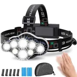 Produktbild: MLIAIMCE Stirnlampe, Superheller Stirnlampe LED Wiederaufladbar 18000 Lumen 8 LED 8 Modi Mit Rotlicht Warnlicht Kopflampe,IPX4 Wasserdicht,Perfekt Für Camping,Fischen,Outdoor,Joggen,Arbeit,Wandern